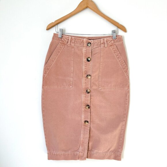 Free People Button Front Midi Utility Skirt Womens Size 12 - Picture 2 of 12